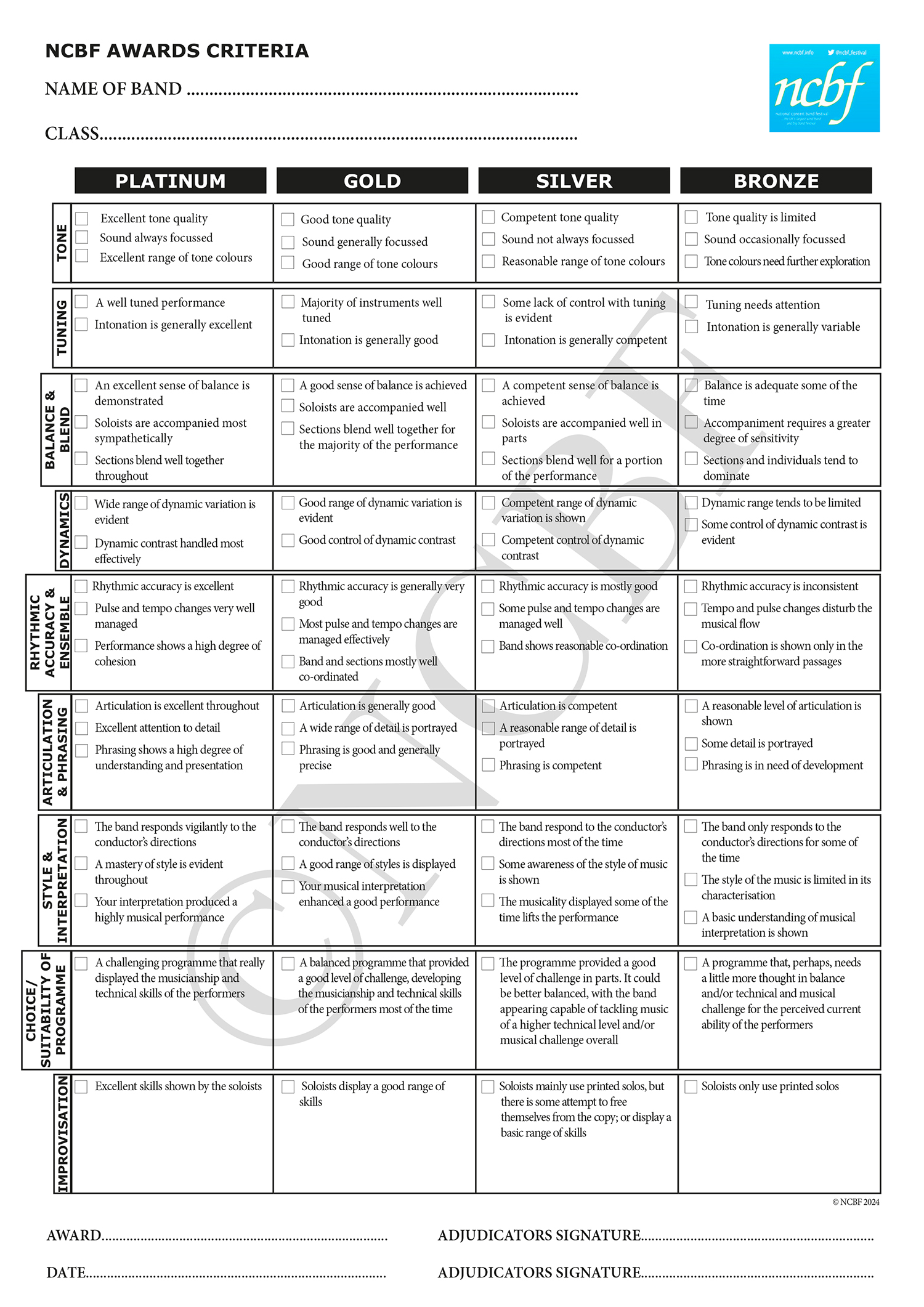 NCBF Award Criteria